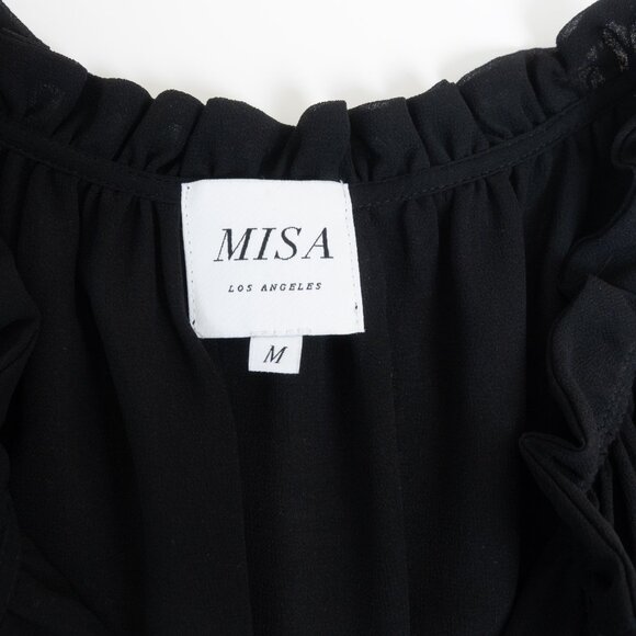 MISA Los Angeles Black Sleeveless Tassel Hem Midi Dress Medium Boho Chic - Picture 5 of 14